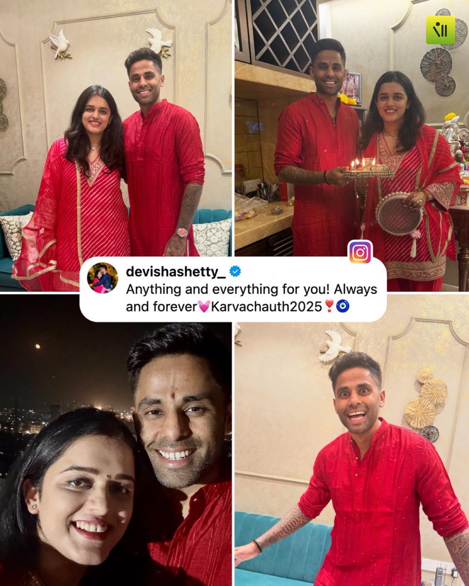 MR360SKY63's tweet image. Suryakumar Yadav and his wife Devisha Shetty celebrate Karwa Chauth with love and laughter.🪔🌙

#SuryakumarYadav𓃵 #DevishaShetty