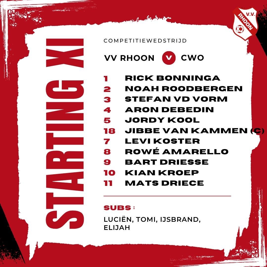 We zijn begonnen bij vv Rhoon - CWO. Rhoon start met de volgende 11