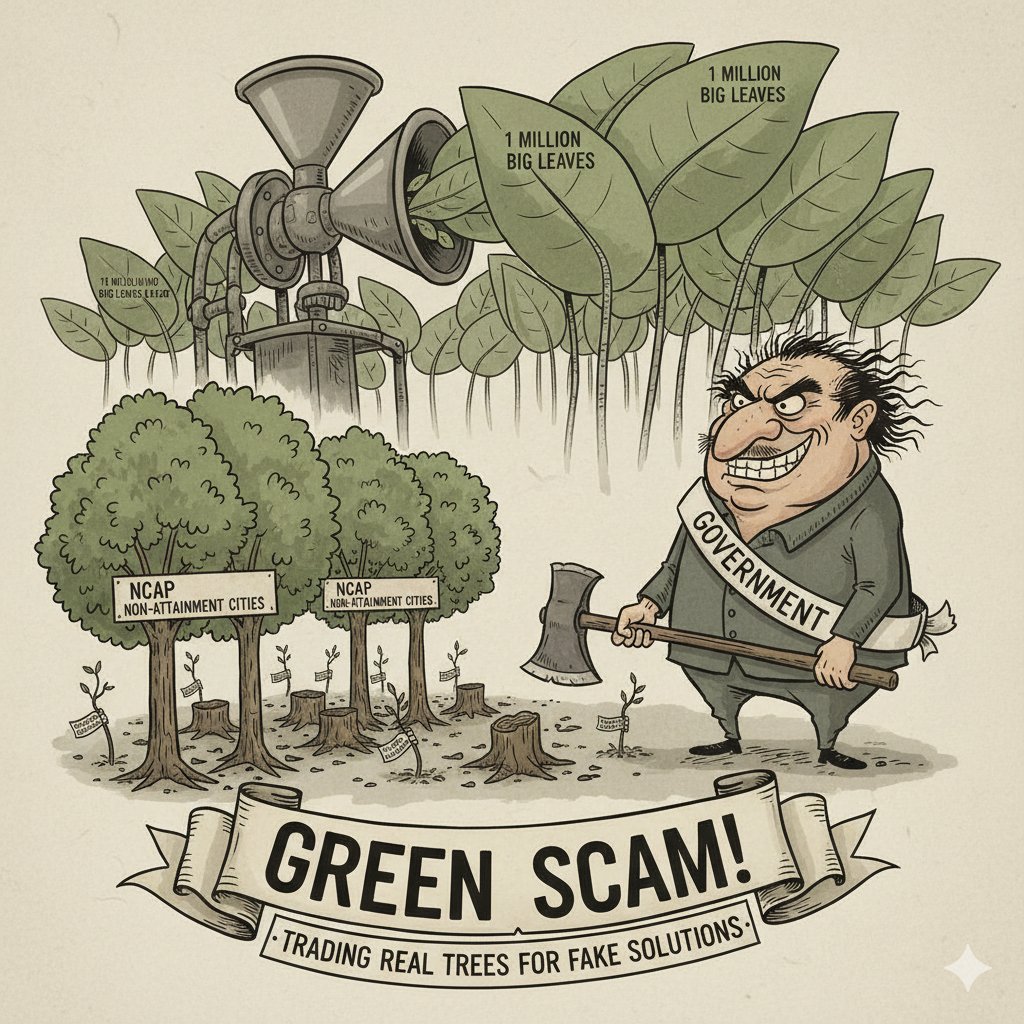 navipeth's tweet image. Even as India&apos;s cities choke under #NCAP&apos;s failing air quality standards, 🌫️😷
the government axes mature trees left and right—each boasting ~1M leaves—🌳🪓
only to &quot;replace&quot; them with 100 untraceable saplings! 🌱❓
This greenwashing must end NOW!
#Deforestation #SaveTrees…
