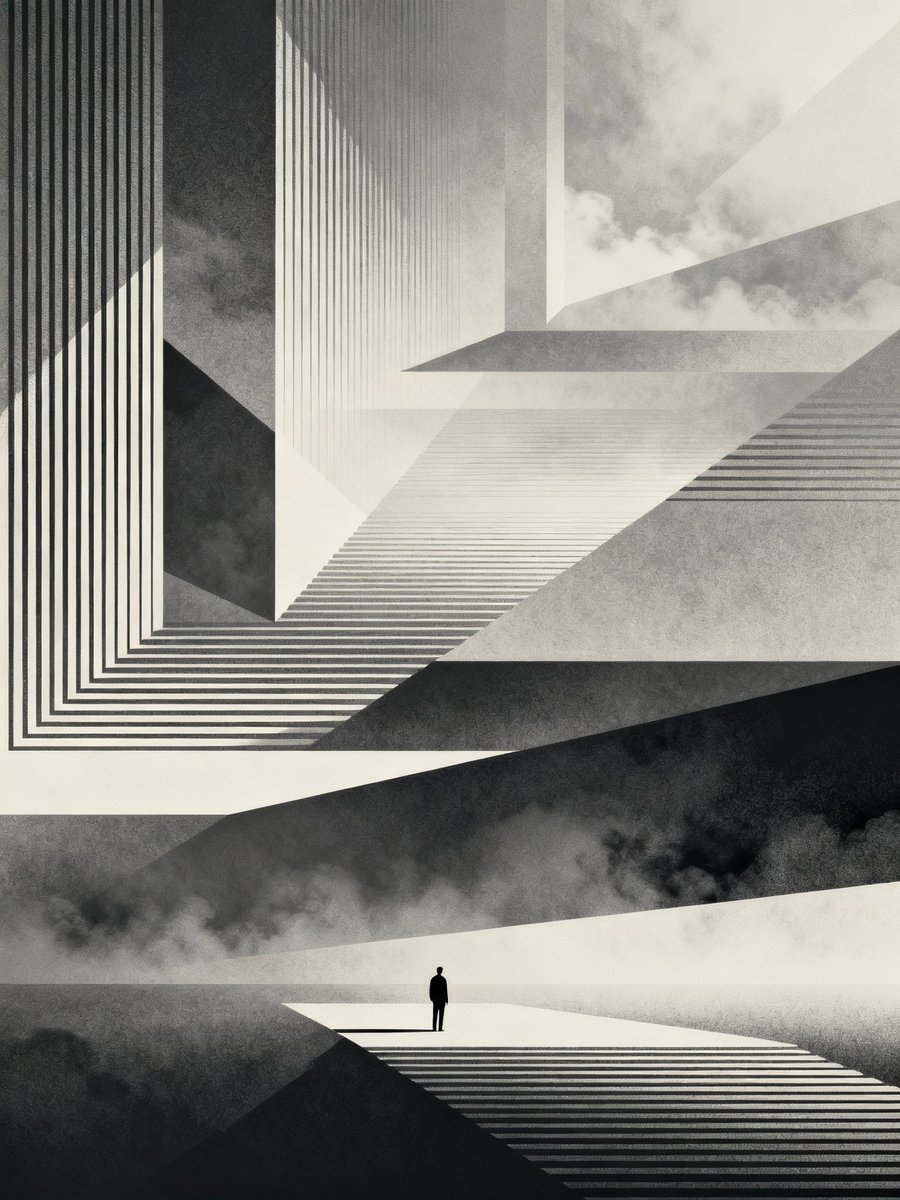 Phare_AI's tweet image. Imagebreak Challenge "Graphic Echoes" Edition

"Géométrie du Vertige"