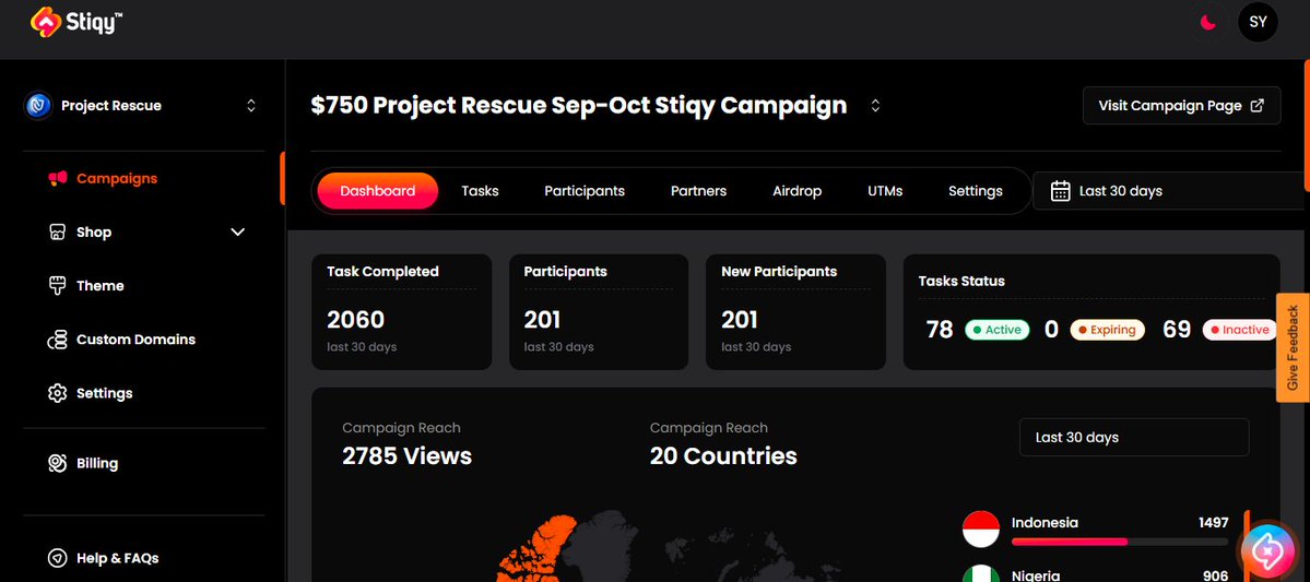 ProjectRescuee's tweet image. We’re sincerely grateful for the impressive progress of our Project Rescue Sep-Oct Stiqy Campaign.

In last 23 days, 2,060 tasks have been completed by 201 participants, reaching 2,785 views across 20 countries. Heartfelt thanks to Indonesia (1,497 views) and Nigeria (906 views)…