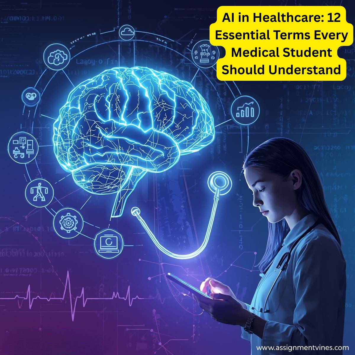 Assignment_V's tweet image. AI is transforming diagnosis, workflows & patient care.
Master these 12 key terms, from Machine Learning & NLP to Telemedicine & Explainable AI.
Get expert guidance with Assignment Vines.
#AIinHealthcare #HealthTech #MedicalStudents #AssignmentVines