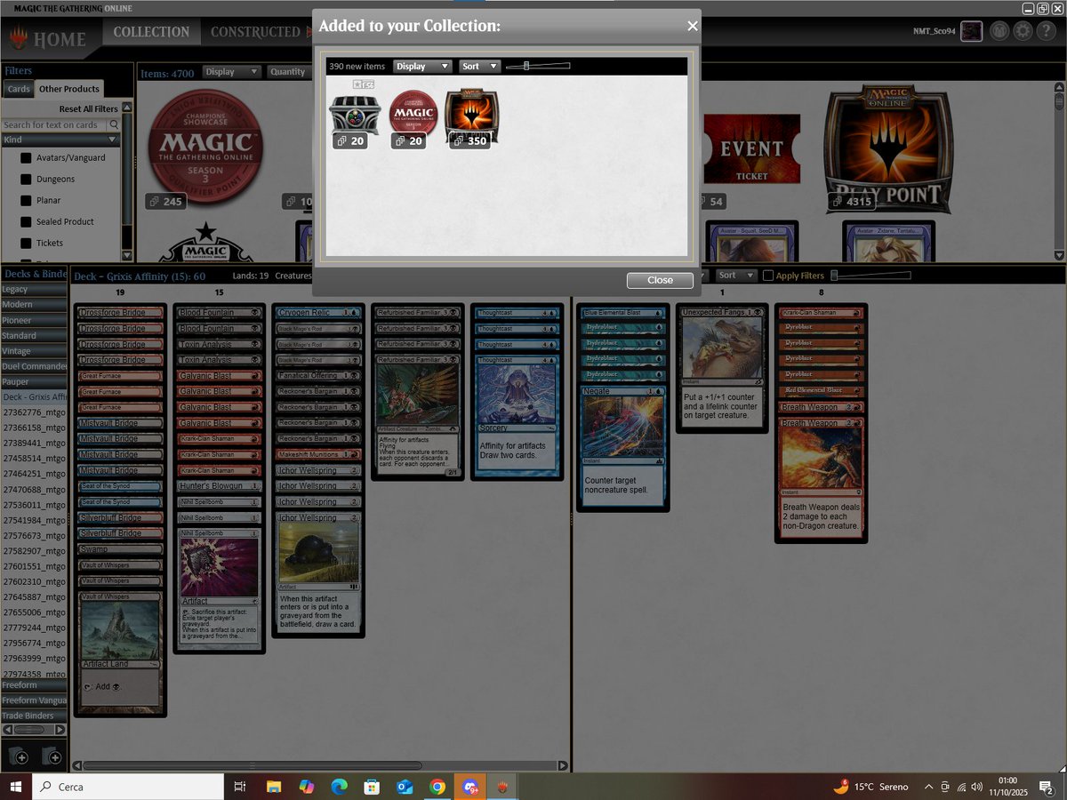 Top 8 in Friday Pauper Challenge with Grixis Affo 🔥🔥🔥🔥🔥
Round 1 W High tide
Round 2 W Br Madness
Round 3 W Mono U Terror
Round 4 W Mono W Heroic
Round 5 L Spy combo
Round 6 W Mirror
Top 8 L Mono W Heroic