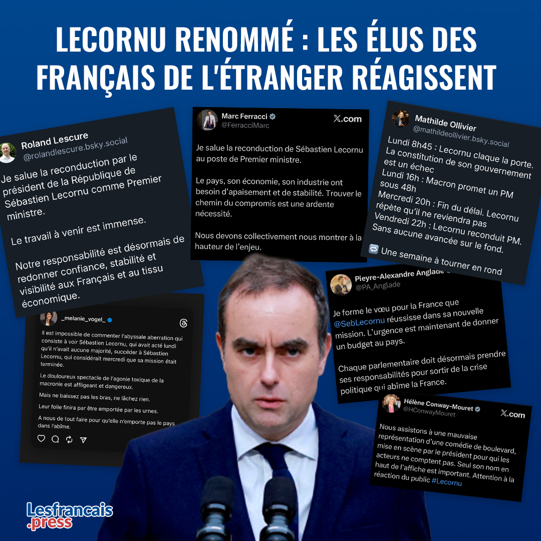 💬 Lecornu renommé : vos élus des Français de l'étranger réagissent !
Entre consternation à gauche et soutien du bloc central, vos élus se positionnent.
Découvrez les réactions de <a href="/Melanie_Vogel_/">Mélanie Vogel</a>, <a href="/RolandLescure/">Roland Lescure</a>, @hconwaymouret et bien d'autres 👉 lesfrancais.press/retour-de-leco…