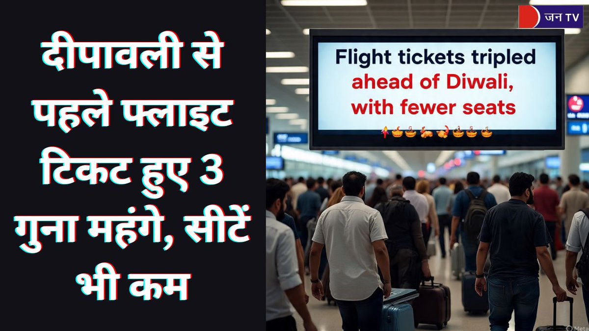 JANTV2012's tweet image. दीपावली से पहले फ्लाइट टिकट हुए 3 गुना महंगे, सीटें भी कम

खबर पढ़े :-
jantv.in/newsdisplay.ph…

#DiwaliTravel #FlightFareHike #AirTicketPrice #TravelTips #Diwali2025 #ExpensiveFlights #FestivalTravel #SeatAvailability #TravelIndia #AirTravel @AirIndia @IndiGo6E @GoAirlinesIndia…
