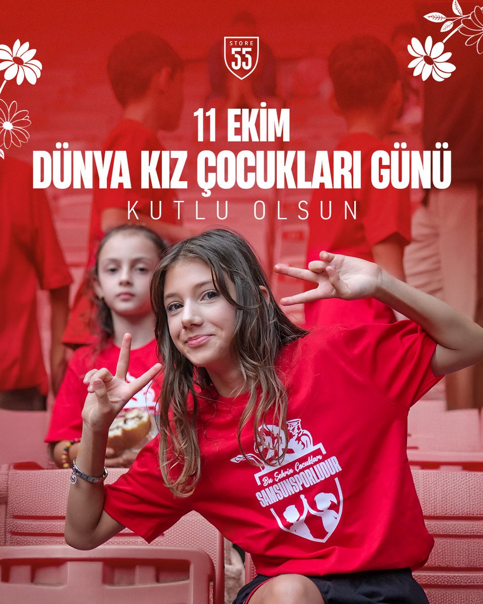 store55official's tweet photo. Bugün; geleceğe umut, tribünlere neşe katan tüm kız çocuklarının günü. ❤️
11 Ekim Dünya Kız Çocukları Günü kutlu olsun. 🌸

#Store55 #Samsunspor #DünyaKızÇocuklarıGünü https://t.co/LwwrSGshjP