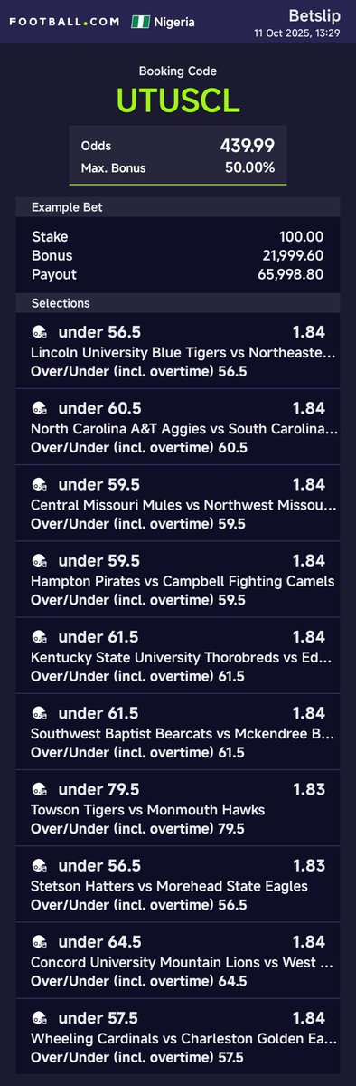 RealTeeZee's tweet image. AMERICAN FOOTBALL (NCAA) 🏈
440 odds (all today games)
Footballdotcom: UTUSCL
Sportybet: UTUSCL
STARTS 6PM TODAY
Register for Football here 👇
football.com/ng/m?refermiss…
Promo code: Teezeeking