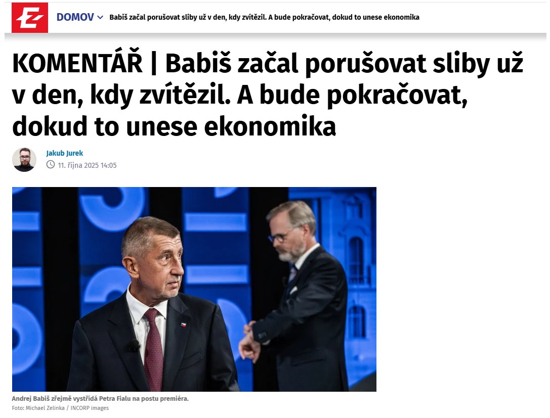 Pro <a href="/EuroZpravycz/">EuroZprávy.cz</a> Jakub Jurek <a href="/JureJak/">Jakub Jurek</a>: První povolební dny Andreje Babiše ukazují, že mezera mezi sliby a realitou se začíná rozevírat dřív než obvykle. Hnutí ANO staví program na ekonomických iluzích, jejichž náklady by dříve či později zaplatili ti, kterým dnes slibuje úlevu.