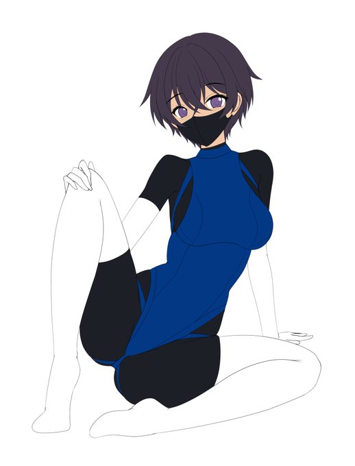 オリジナルのぴっちり競泳水着の娘の下描きです😉 