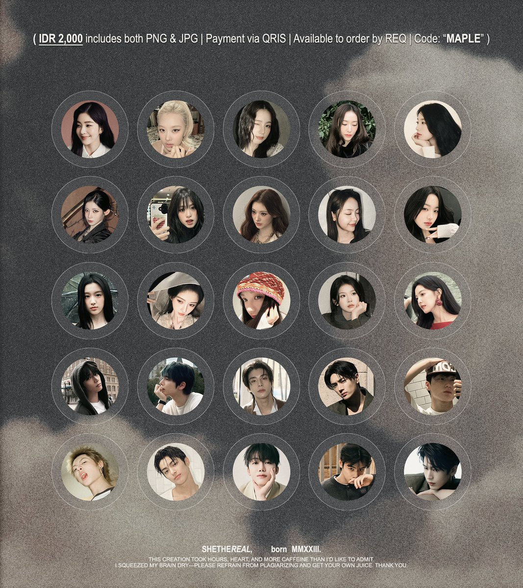 Mind to help repost? Thank you! .🪞 ݁ ˖

Hi! Aku bawa 50 ready stock icons yang bisa dijemput langsung lewat DM jika berminat.

꒰ 💸: 2k/ea includes BOTH png and jpg. ꒱

Yuk, jajan! 🤍✨

( t. ava icons pfp — #zonauang #zonajajan )