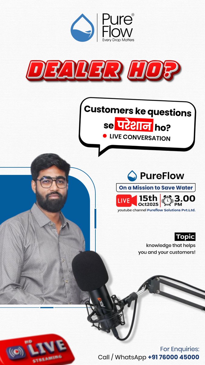 PureFlowFaucet's tweet image. 🔥 BIG NEWS FOR ALL DEALERS! 🔥

Customer ke mushkil sawalon se pareshan ho? 🤔 Ab har sawal ka milega expert jawab!

PureFlow is hosting a SPECIAL LIVE CONVERSATION just for you, our valued dealers! Learn the best techniques to handle customer questions, build trust