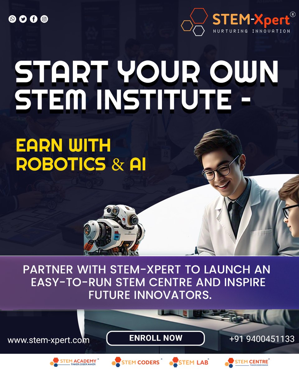 START YOUR OWN STEM INSTITUTE! 🚀
Partner with STEM-Xpert to launch an easy-to-run STEM Centre. Make Innovation Your Business! Empower students &amp; own the future of education.
📞+91 9400451133
🌐 Website: stem-xpert.com
📸 Instagram: @stem_xpert
#STEMBusiness #EdTech