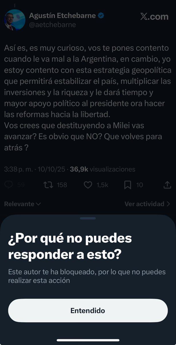 Me bloqueó <a href="/RCachanosky/">Roberto Cachanosky</a> 

Esta fue mi última respuesta que no le gustó.