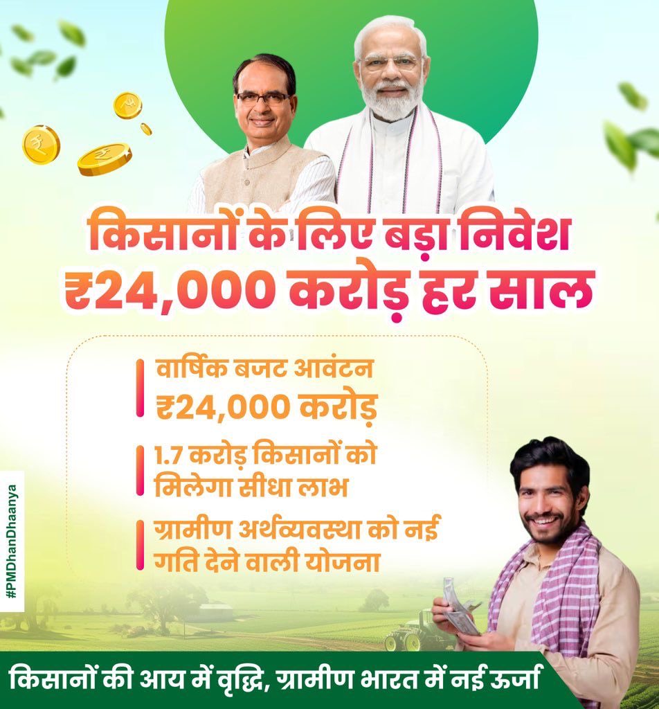 SudhanshuTrived's tweet image. अन्नदाता सशक्त, भारत समृद्ध 

प्रधानमंत्री श्री @narendramodi जी ने आज नई दिल्ली के पूसा परिसर से ‘प्रधानमंत्री धन-धान्य कृषि योजना’ और ‘दलहन आत्मनिर्भरता मिशन’ का शुभारंभ किया।

₹42,000 करोड़ से अधिक की इन कृषि परियोजनाओं से किसानों के जीवन में नई उमंग, आधुनिक अवसर और…