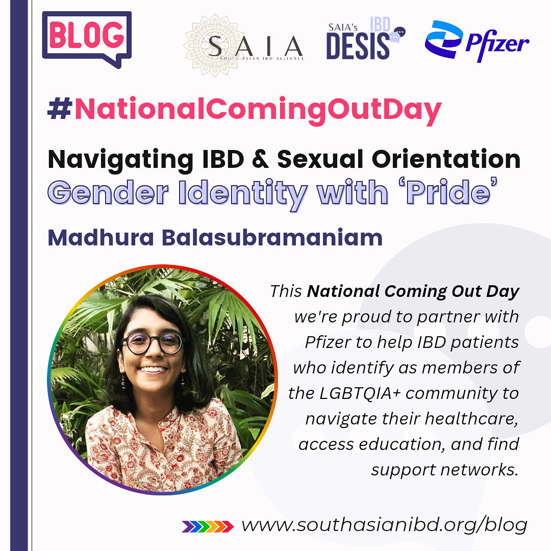saia_ibd's tweet image. NEW #OntheBlog ✍🏽
Happy National Coming Out Day 🏳️🌈🏳️⚧️
Madhura Balasubramaniam, a member of the LGBTQIA community & Tina Aswani-Omprakash, a staunch ally, have written a blog post on the axis of being #queer & living with #IBD and have identified strategies and resources to…