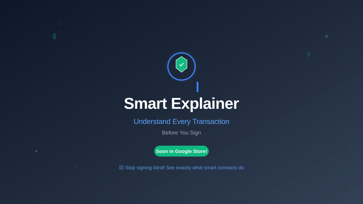 Smart_Explainer's tweet photo. 🔍 Stop signing blind! Smart Explainer shows you exactly what smart contracts do before you approve them.

Soon in Google Store!

🛡️ #CryptoSecurity #Web3 #DeFi #SmartContracts #WalletSafety #BlockchainSecurity #CryptoProtection #SafeTrading https://t.co/wt7S5GfPHf
