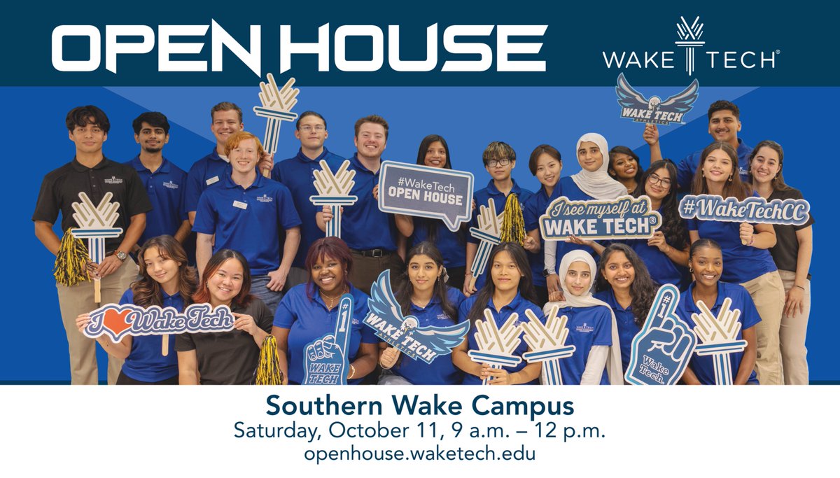waketechcc's tweet image. It’s Open House day, Future Eagles! 💙💛

Wake Tech’s Fall Open House is happening now at the Southern Wake Campus!
Explore programs, tour campus, meet instructors and get one step closer to your amazing future.

✨ Expect the Unexpected.