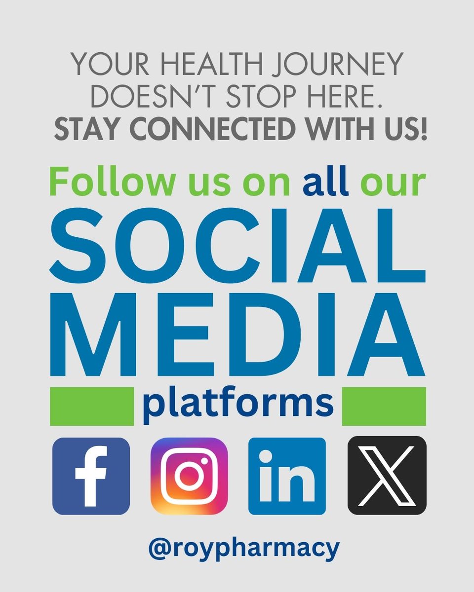 RoyPharmacy_'s tweet image. Stay connected and in the know! Follow us on social media for updates, tips, and a little fun along the way! 📱💬
Don't miss out on what’s new and exciting in our community.
#FollowUs #StayConnected #SocialMediaFam #LikeShareFollow #RoyPharmacy #RoyUt #RoyRx