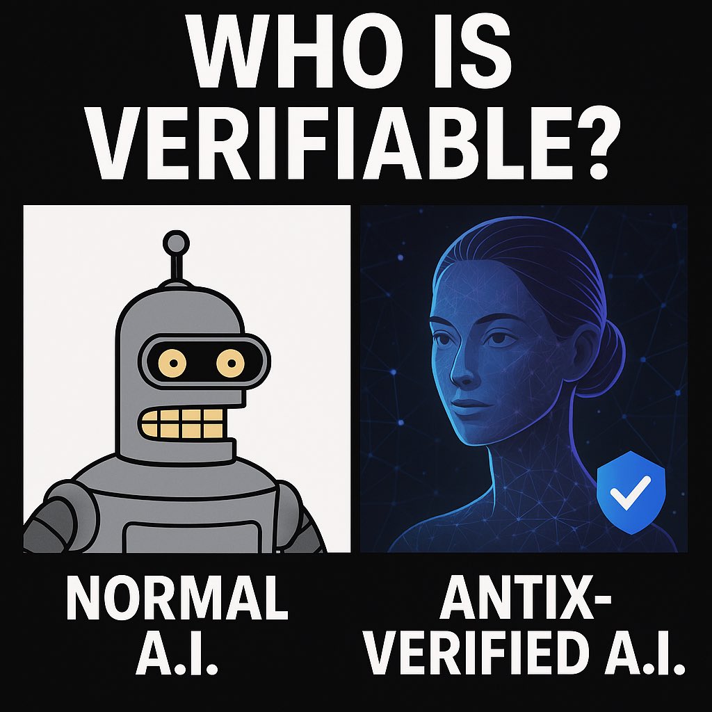 Jennymine05's tweet image. Some imitate. Others are verified.

@antix_in is bringing authenticity to the age of artificial intelligence where identity meets trust. 💠

The question is: who do you trust?
#Antix #AIGE #AIIdentity #DigitalHumans