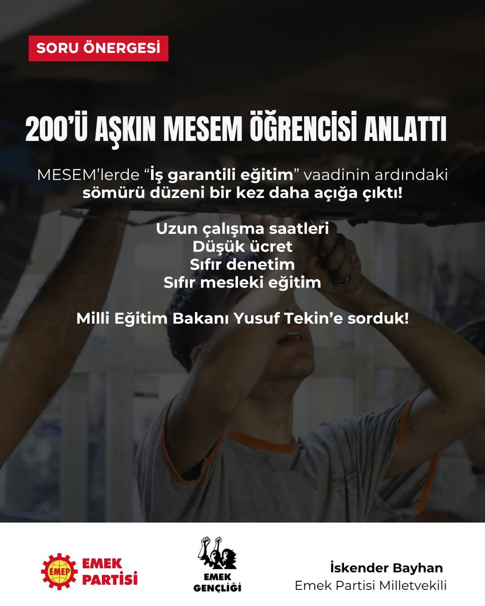 “Yüzyılın Projesi” diyorlardı ya…

Evet, haklılar. MESEM’ler gerçekten de yüzyılın sömürü projesi!

<a href="/emekgencligi_/">Emek Gençliği</a> 'nin 200’ü aşkın MESEM öğrencisiyle yaptığı anket, 'mesleki eğitim' kılıfı altındaki çocuk emeği sömürüsünü bütün çarpıcılığı ile gösteriyor 👇

Her üç öğrenciden