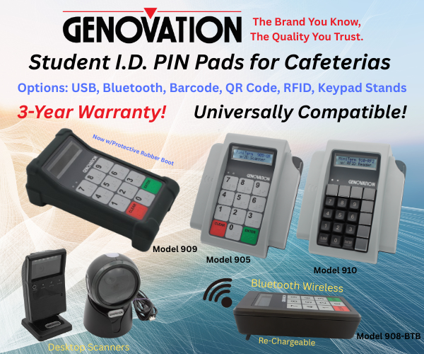 GENOVATION --The Nation's Top Manufacturer of POS Cafeteria PIN Pad Keyapds for Schools. Genovation.com #Bluetooth #Genovation #keyapds #Pinpads #POS #bluetoothkeypad #ANC #CSNA #SNA #numberpads #schoollunch #CafeteriaPos