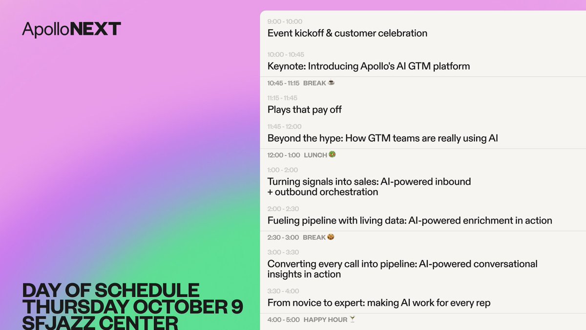 useapolloio's tweet photo. Coffee? In hand. ☕
Schedule? Set. ✅
HH? We'll be there. 🍻
But first, see you at today's #ApolloNEXT’s event kickoff and customer celebration. #SFTechWeek https://t.co/Rkvn2bHLkI