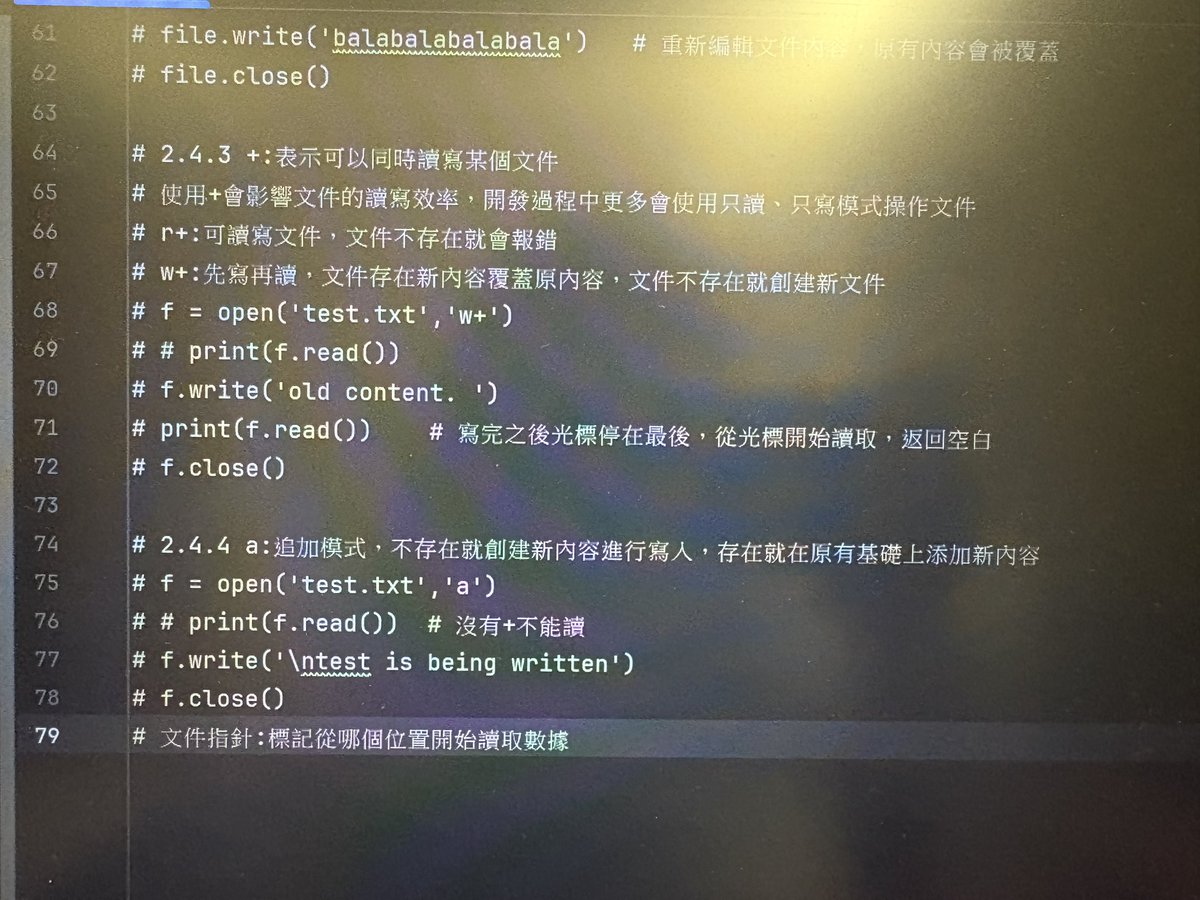 Python14159's tweet image. 2.3 readlines()
2.4 訪問模式：r, w, +, a
“““明天再繼續文件指針…”””

#第10天 #python #pythonlearning