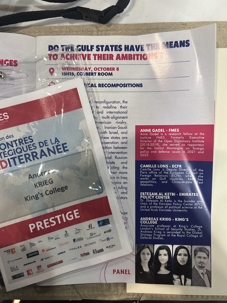 andreas_krieg's tweet photo. Great pleasure to attend the #FMES Strategic Mediterranean Dialogue in Toulon @InstitutFMES
Great panel with @CamilleLons @ekitbi and @Anne_Gadel on strategic autonomy in the #Gulf where I spoke about how in an interconnected global system, statecraft is increasingly defined by a nation’s ability to orchestrate and dominate transnational networks rather than merely exercising traditional sovereign power. This “network power” entails strategically positioning a state as a central hub in global flows of goods, ideas, and influence to enhance national security, autonomy, and prosperity. States seek to become indispensable by leveraging co-dependencies—such as #Qatar’s LNG dominance or the #UAE’s investment in critical infrastructure—and weaponizing interdependence to gain influence.