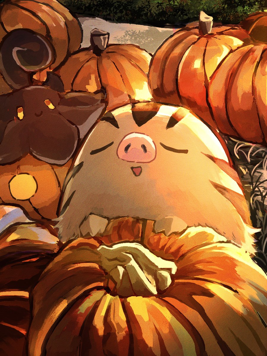 oguraaaaan's tweet image. 今年のカボチャ、よく育ちました🎃🌾
This year’s pumpkins grew beautifully.🐗🍂
#pokemonfanart #ウリムー