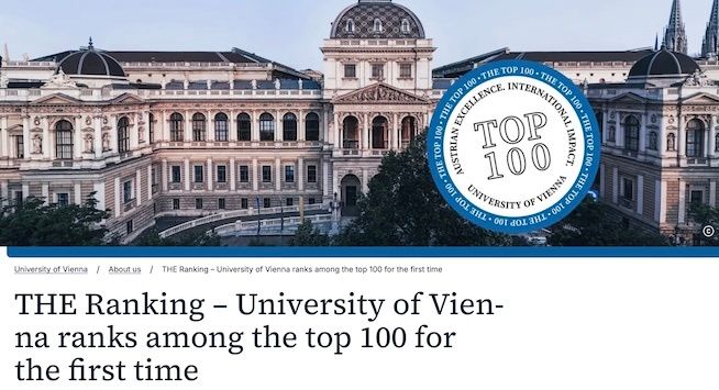"For the first time, the University of Vienna places among the top 100 – ranked in 95th position, the University of Vienna is the first Austrian university to make it into the top 100..." (buff.ly/nReA1da)