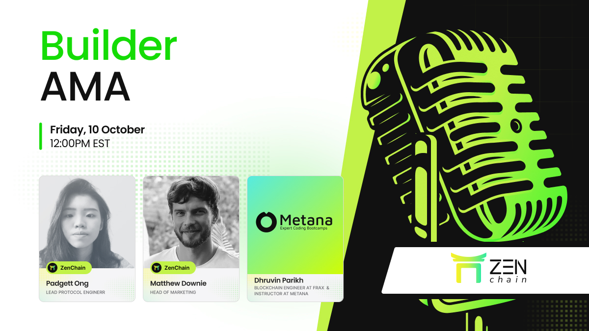 zen_chain's tweet image. 🚨 Builder AMA Tomorrow!

Join us in the ZenChain Discord Builders Area with @MetanaHQ’s Dhruvin Parikh and our CTO @PadgettOng as we dive into:  

-Transitioning from Web2 to Web3 
-Building as a developer in crypto 
-Live community Q&amp;amp;A  

🗓 Friday, Oct 10
🕛 12PM EST
📍…