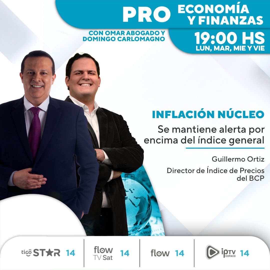 canalpropy's tweet image. 📊 Hoy en #PROEconomíaYFinanzas, hablamos de que la inflación núcleo se mantiene alerta por encima del índice general

☺️ @omarbogado1 y @domimcm1 nos dan más detalles al respecto a partir de las 19:00 hs.  

Seguinos ⬇️
📺Canal 14 de Tigo Star 
📲App Megacadena