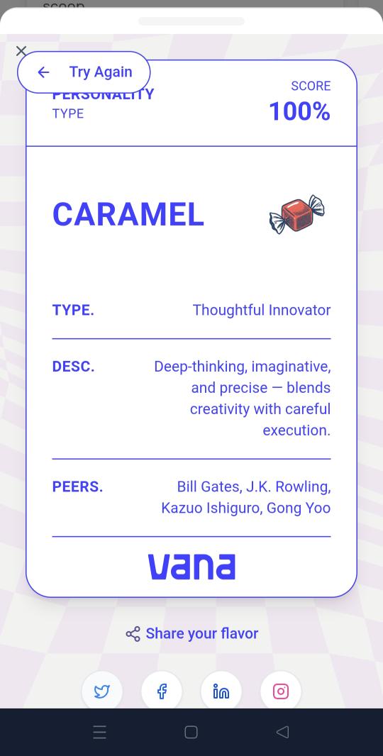 If I was an Ice Cream Flavour, I'd be Caramel, Deep-thinking, imaginative, and precise — blends creativity with careful execution..
Taste your data: app.vana.com #DataRevolution