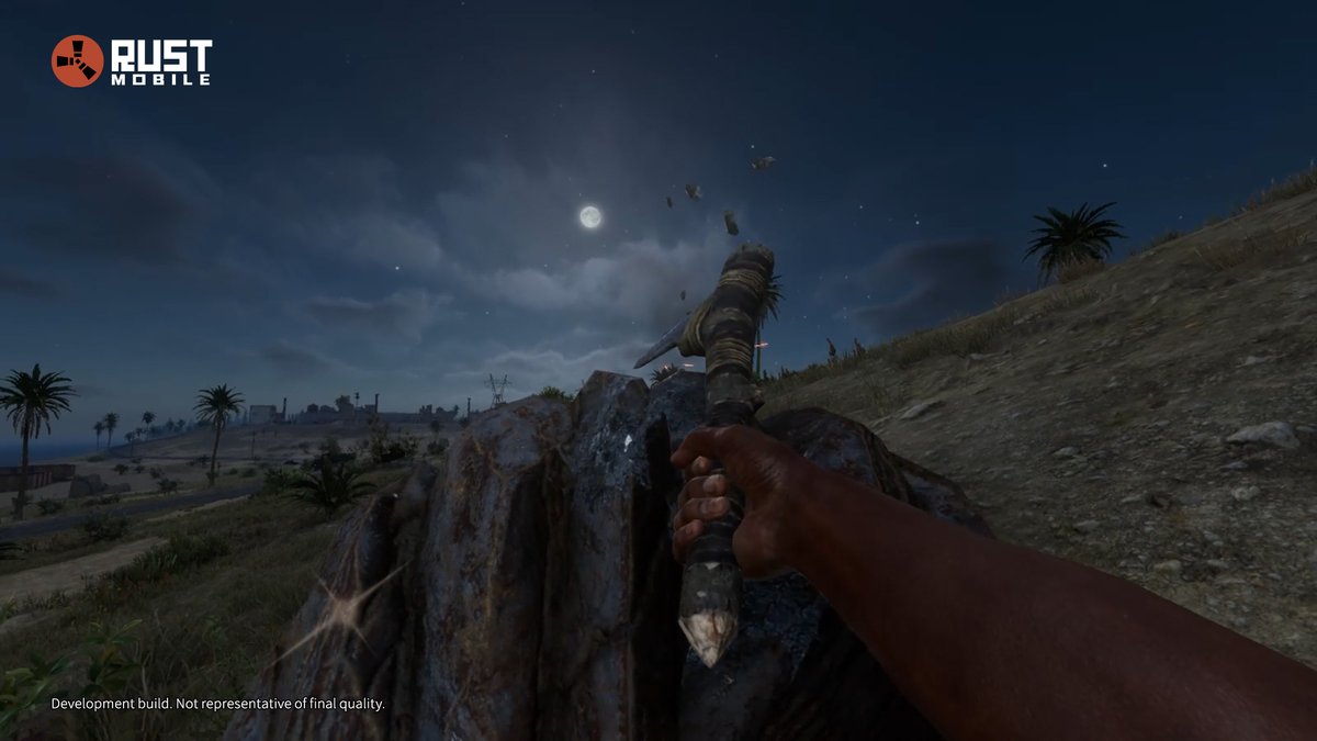 RustMobile_JP's tweet image. ☀️ 朝：木を切って、ドラム缶を壊して、希望に満ちて。
🌙 夜：鉱石を掘って、そして……？
———— リアルゲームプレイシリーズ
#RustMobile