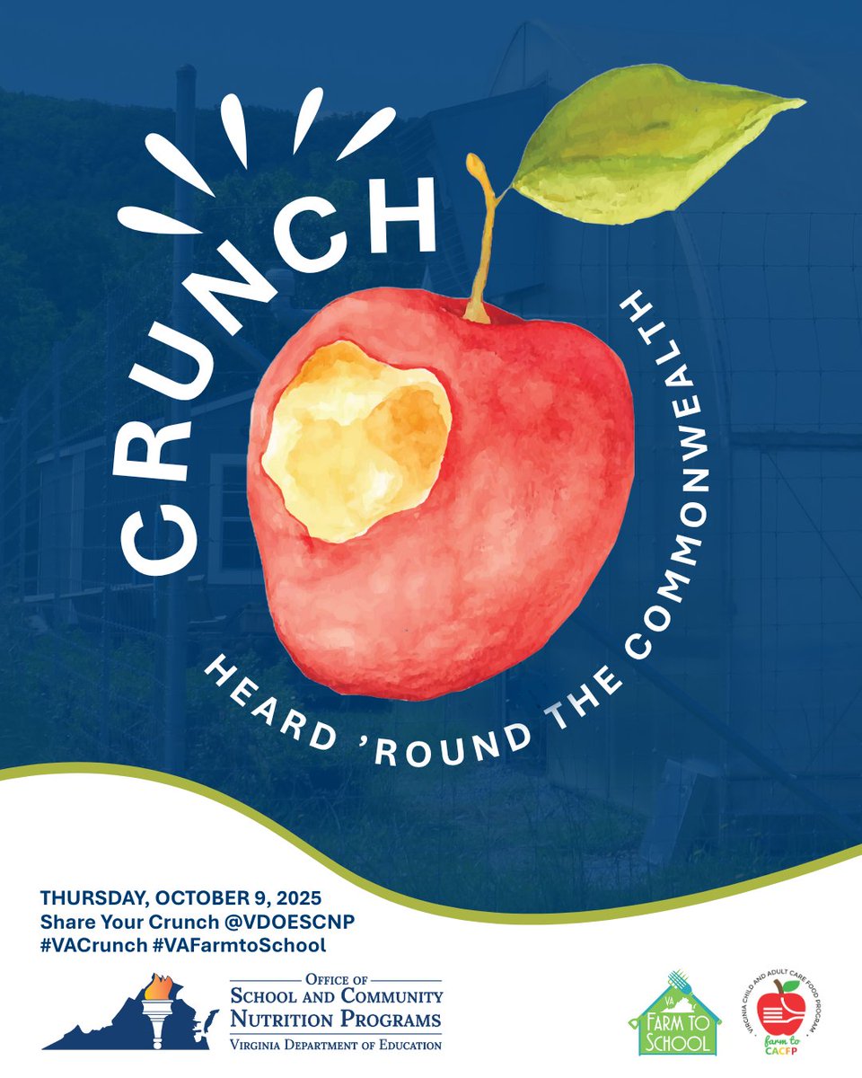VDOESCNP's tweet photo. Did you hear that? Over 450,000 students are expected to make some noise for Virginia Farm to School programs today alongside educators, farmers, community partners, and more. Be sure to share your celebrations with the hashtag #VACrunch https://t.co/08hJbY0HXN