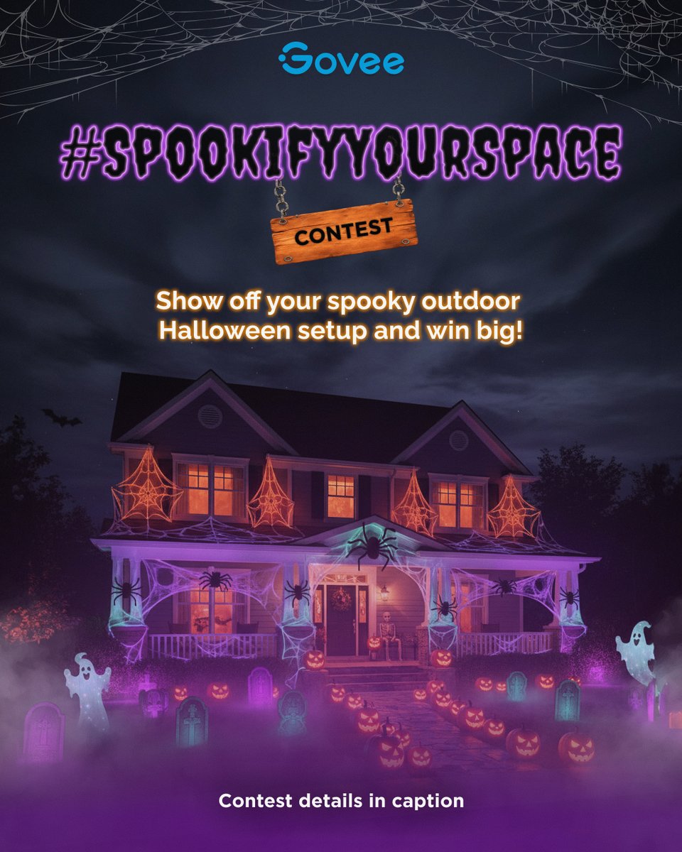 Contest!🕯️It’s time to #SpookifyYourSpace 🕸️
Whether it’s a pumpkin-lit porch or glowing graveyard setup, we want to see your spooky creativity shine! 

To Enter:
1️⃣ Post your indoor or outdoor Halloween decorations!
2️⃣ Tag <a href="/GoveeOfficial/">GOVEE</a> and include #SpookifyYourSpace &amp;