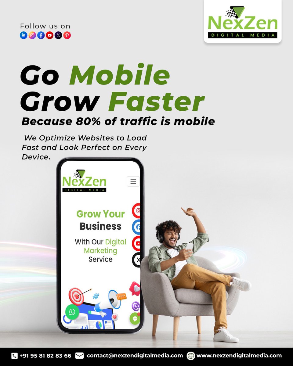 Nexzenmedia's tweet image. 🚀 Go Mobile, Grow Faster! 📱
Did you know that over 80% of web traffic now comes from mobile devices?
If your website isn’t optimized for mobile, you’re losing potential customers every second!
#NexZenDigitalMedia #DigitalMarketing #MobileOptimization #WebDesign