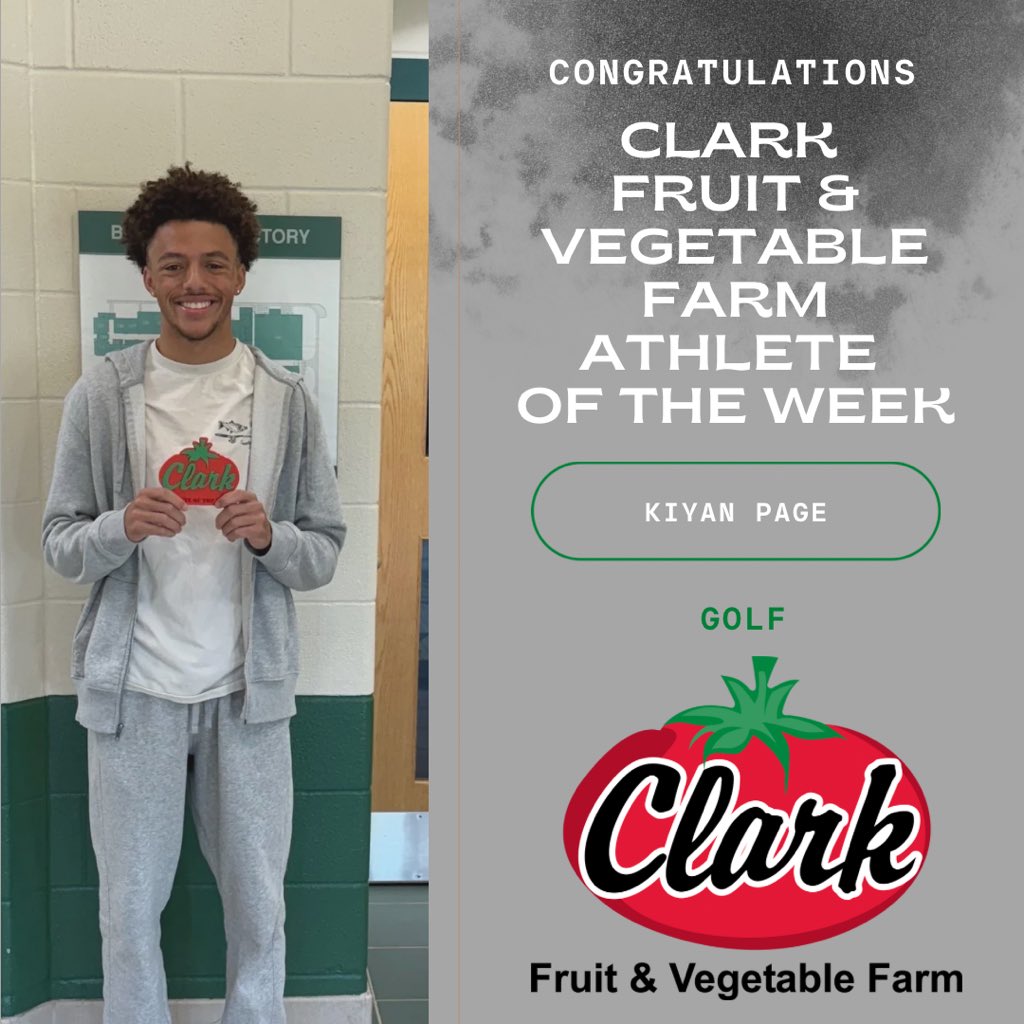 Congratulations to Kiyan Page! ⛳ He has been named the Clark Fruit &amp; Vegetable Farm Athlete of the Week. Kiyan played a key role in helping his golf team earn a trip to the OHSAA District Golf Matchthis season, where he finished with an impressive score of 83. Great job, Kiyan!