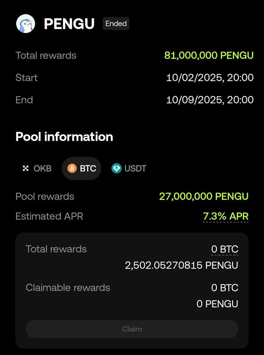 web3rambo's tweet photo. @okx airdrop earn $PENGU is ended. Check your rewards. 
👉https://t.co/BAcSJM0fh3 https://t.co/cn7h9ufUZ3