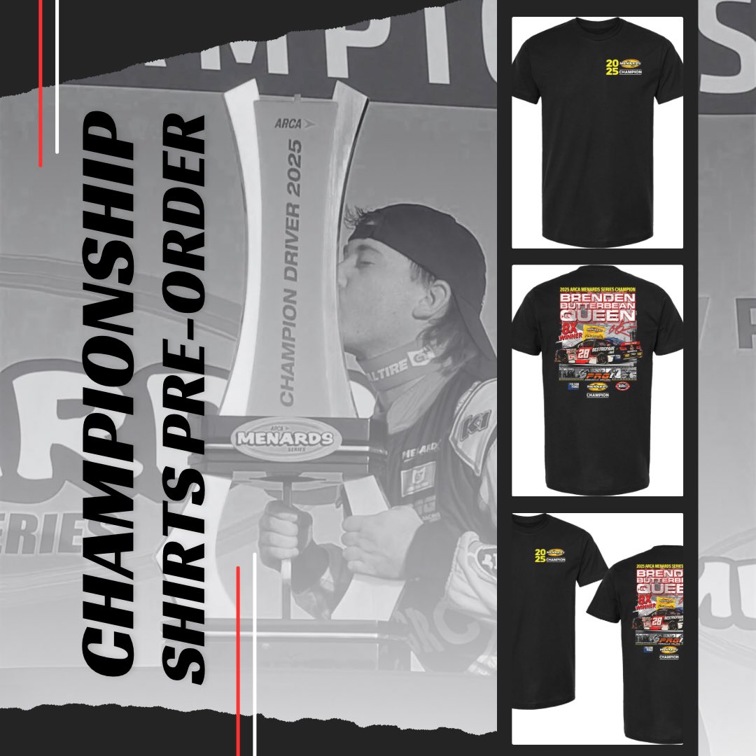 A shirt made for champions 🏆

We’re doing a limited run of 2025 <a href="/ARCA_Racing/">ARCA Menards Series</a> Championship t-shirts. Be sure to pre-order yours before Oct. 13th! These will by shipped by the end of October.
Shop now: crossauthentics.com/collections/28…
