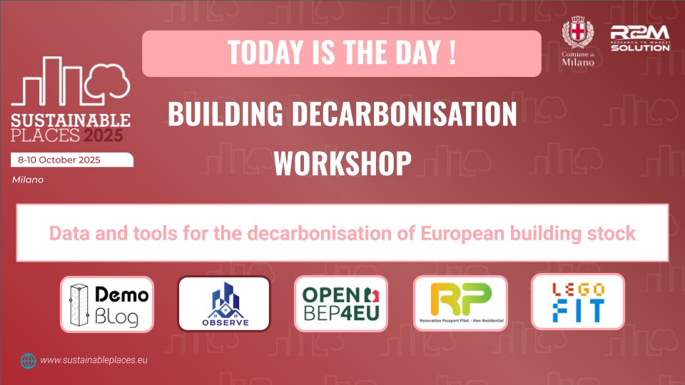 🌍 D-Day at #SustainablePlaces2025 !
Join us in Milan for the OBSERVE clustering workshop on “Data &amp; tools for decarbonisation of the EU building stock”. 💡

📅 Today
🕘 09:00-10:30
📍 Monte Rosa 91, Room 2
💬 Insights, challenges &amp; collaboration ahead!
🔗 lnkd.in/dYDBmhC