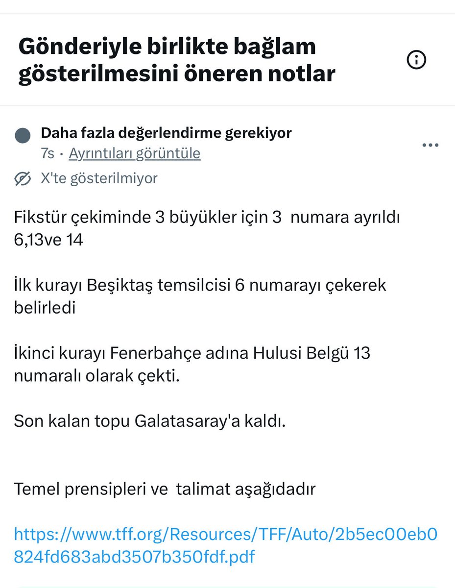 Benim bu tweet bile birilerine batmış. Topluluk notu eklemeye çalışmışlar. 

Vah vah vah 

Neymiş o takım bilmem ne topu çekmiş diğeri bilmem ne topu çekmiş. Kardeşim fikstürü kalıba sokuyorlar bilinen bilinmeyen bir sürü saçma kısıtlamalar uyguluyorlar. O kısıtlar yüzünden