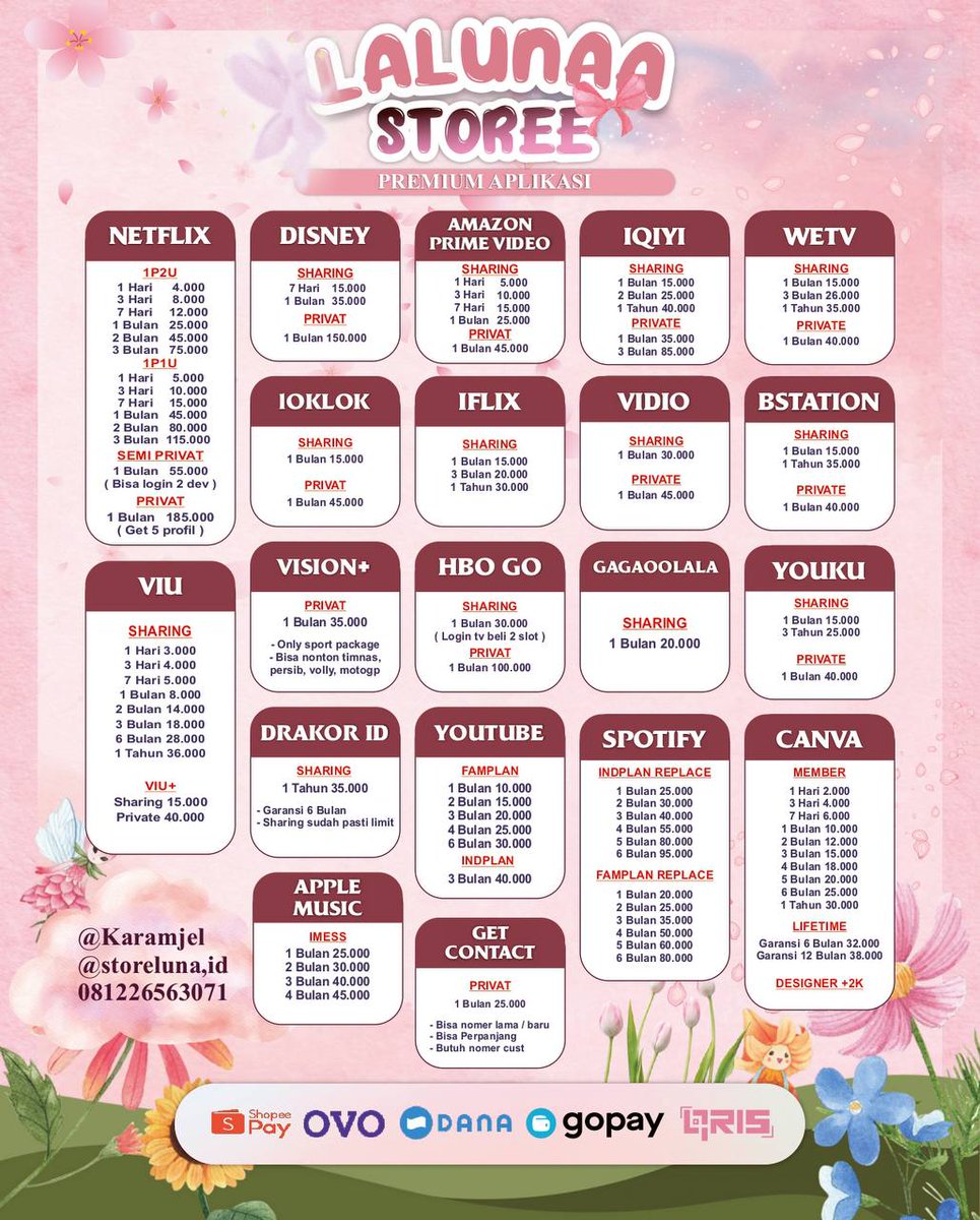 YamatPug's tweet photo. WTS JUAL BELI APLIKASI PREMIUM MURAH DAN BERGARANSI

Order? kindly pc
[ https://t.co/w53W30Ivey ]

NETFLIX VIU CANVA YOUTUBE CAPCUT VIDIO PRIME HBO LOKLOK CHAT GPT DEEPL APPLE MUSIC DISNEY+ WETV BSTATION ZOOM MS 365 SCRIBD

#zonauang #zonajajan 0904 https://t.co/HLXgTTwTRZ