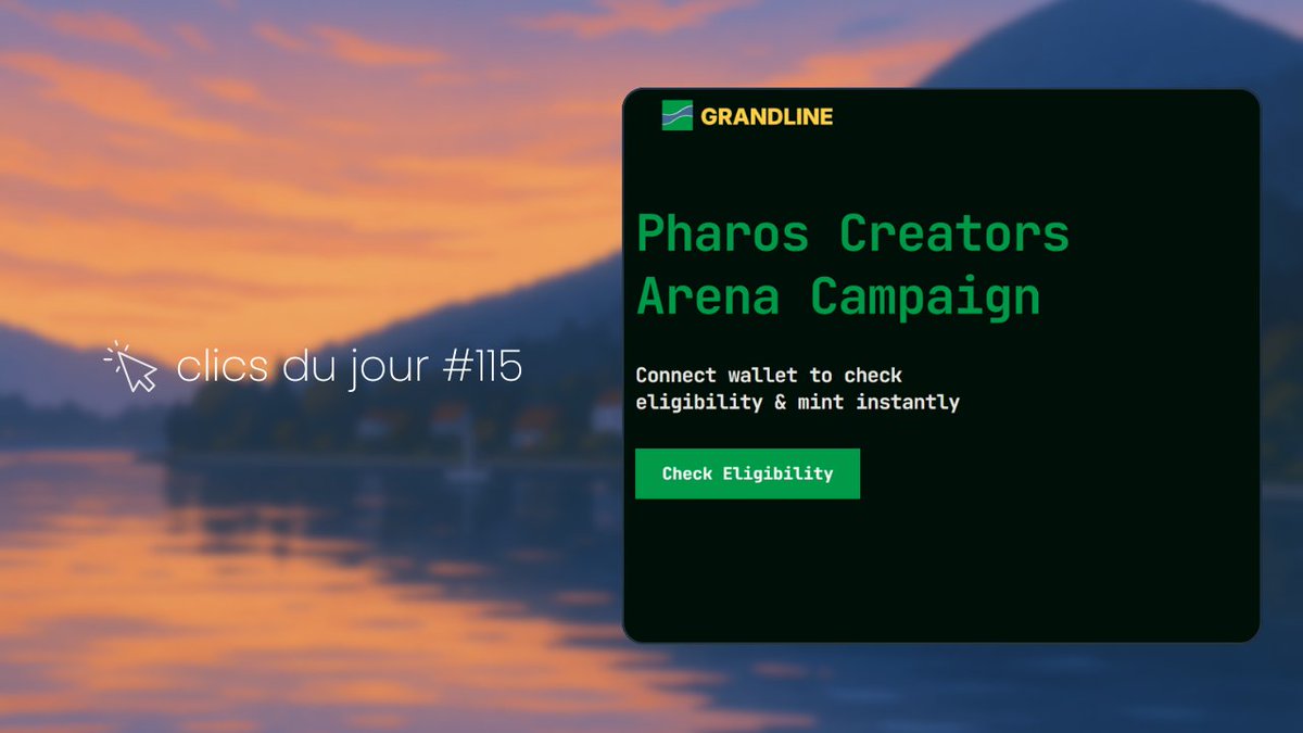 Clics du jour #115

❶ Quelques airdrops à claim/check

▫︎ Pharos Creators Arena Campaign : creators.grandline.world
▫︎ Quelques $WXPL ou $WCT : jumper.exchange/fr/profile
▫︎ Hyperlane Q3 : claim.hyperlane.foundation
▫︎ Jupiter Q3 : vote.jup.ag/asr
▫︎ Enregistrement