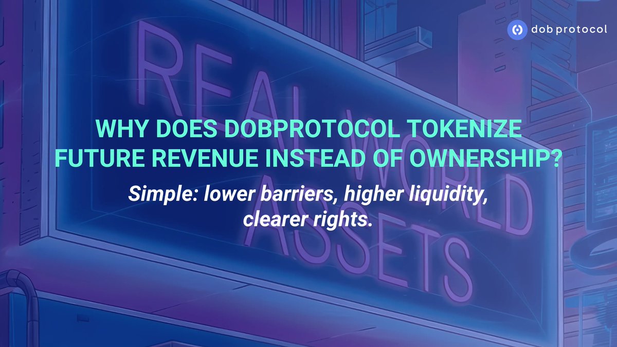 dobprotocol's tweet image. When you own a machine, you inherit liabilities: maintenance, insurance, permits, physical risk. When you own validated future revenue streams, you get exposure to performance without operational headaches.

This also means operators keep control of their assets while accessing…