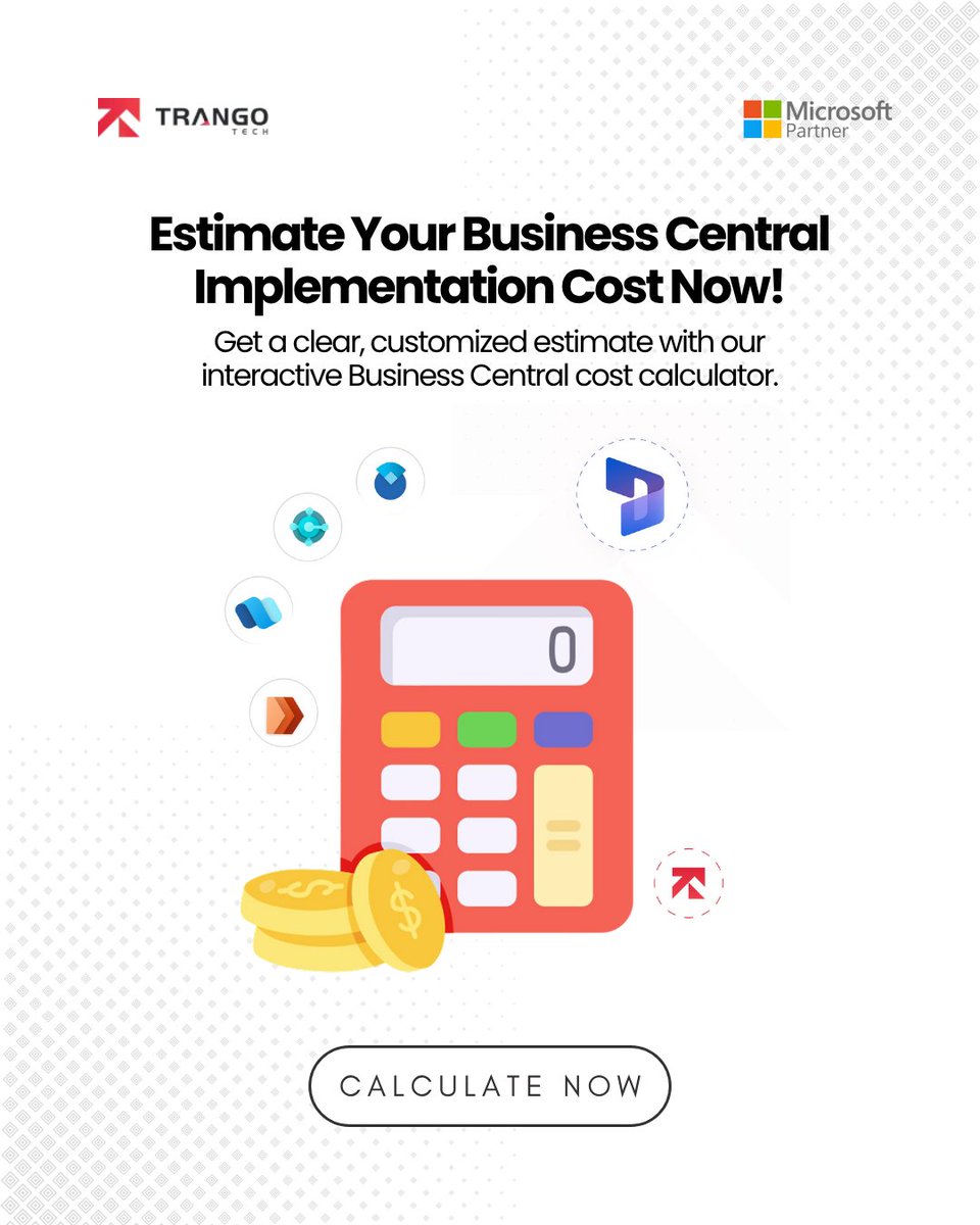 TrangoTech's tweet image. Wondering how much your Dynamics 365 Business Central Implementation will cost?
Get a clear, customized estimate in minutes with our Business Central Cost Calculator — powered by Trango Tech & Microsoft.
