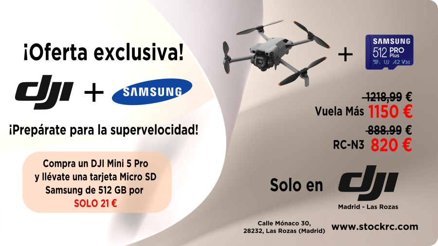 stockrc's tweet image. Oferta exclusiva en DJI Madrid, compra tu DJI Mini 5 Pro y consigue una tarjeta de 512 GB con solo 21 € más y de 256 GB con 6 € más
👉 shorturl.at/gEjRh
#djimadrid #djimadridlasrozas #stockrc #dji #samsung #djimini5pro #ofertadji