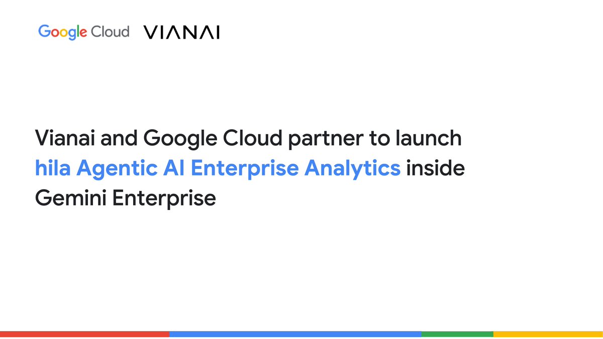 VianaiSystems's tweet image. We’re thrilled to announce that hila, our advanced Agentic AI Enterprise Analytics Solution, is now available directly within Gemini Enterprise and on Google Cloud Marketplace.

With hila, every business professional, every financial analyst, and every manager has their very own…