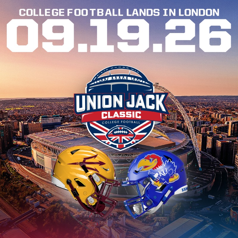wembleystadium's tweet photo. Tickets for the first-ever @UnionJackClasic are ON SALE NOW! 🏈

The Arizona State Sun Devils take on the Kansas Jayhawks under the arch at Wembley 🏟️

📅 Saturday 19 September 2026
🎟️ Don’t wait — history doesn’t wait. Grab yours today 👇