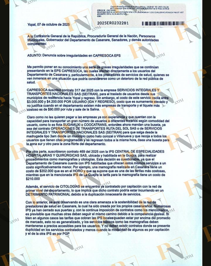 PurasNoticiasA's tweet photo. Por contratos con empresas de la costa atlántica y otras presuntas irregularidades denuncian Agente Interventor de Capresoca  https://t.co/5NaRpMTo0p @CGR_Colombia @PGN_COL @GobCasanare @CAPRESOCA https://t.co/uoX9MdgYjT
